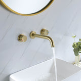 Solid Brass Wall Mount 2 Handle Bathroom Sink Faucet