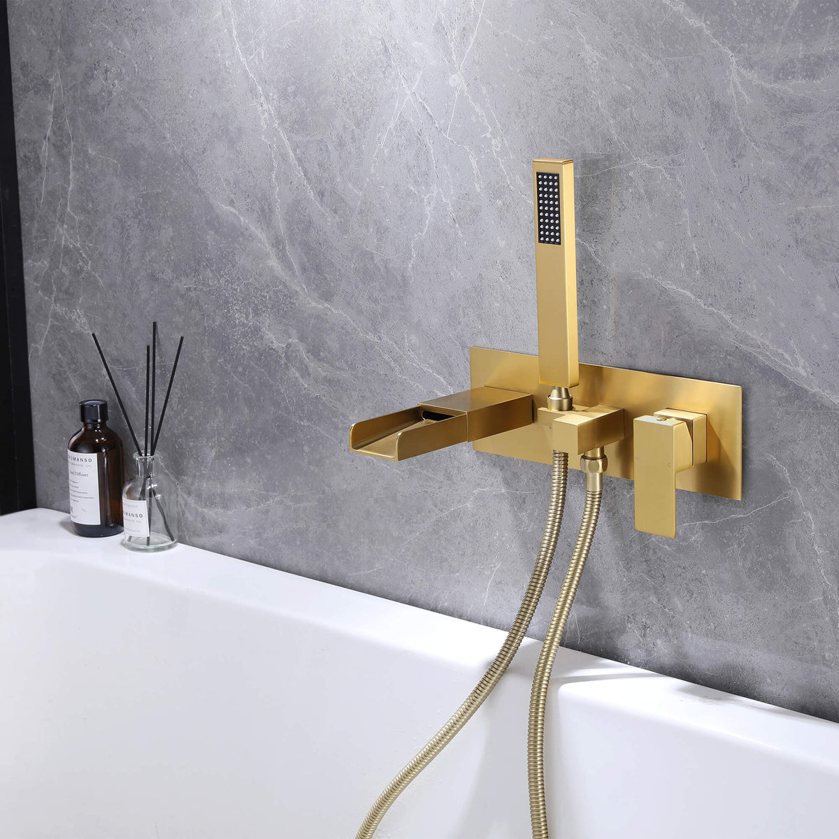 Wall-Mounted Waterfall Tub Faucet with Hand Shower
