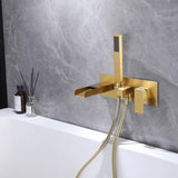 Waterfall Bathtub Faucets Wall Mount Modern Bathroom Renovation Brushed Gold JK0042