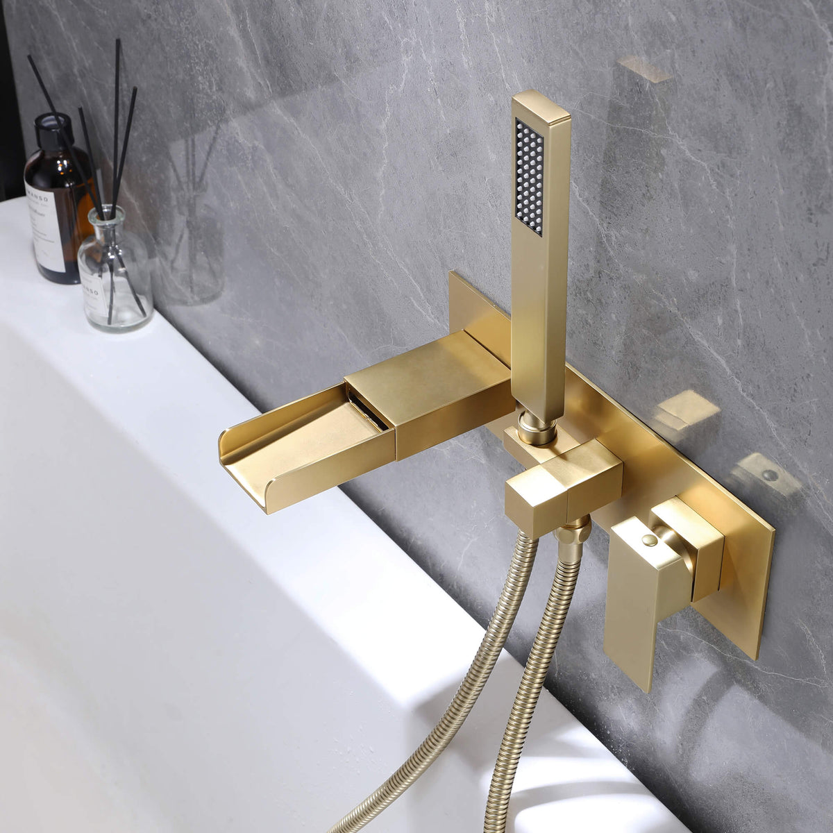 Wall-Mounted Waterfall Tub Faucet with Hand Shower