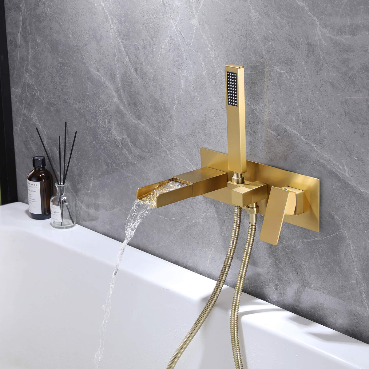 Wall-Mounted Waterfall Tub Faucet with Hand Shower