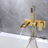 Waterfall Bathtub Faucets Wall Mount Modern Bathroom Renovation Brushed Gold JK0042