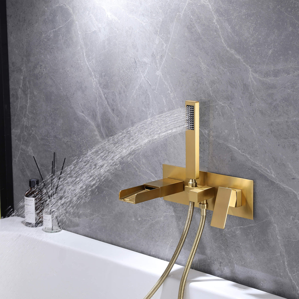 Wall-Mounted Waterfall Tub Faucet with Hand Shower