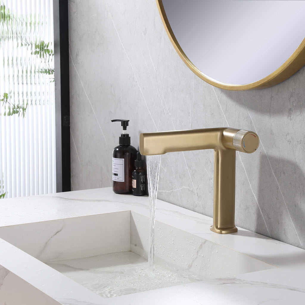 creative bathroom sink faucet single hole brushed gold  open