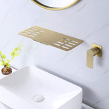 Waterfall Wall Mount Bathroom Sink Faucet Brushed Gold Single Handle JK0035