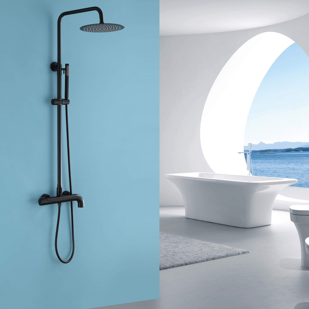 Modern Shower System with Adjustable Handheld Rainfall Head and Tub Spout