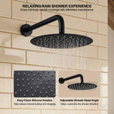 10-inch matte black rain shower head with easy-clean silicone nozzles and adjustable shower head angle