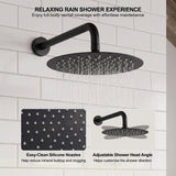 10-inch matte black rain shower head with easy-clean silicone nozzles and adjustable shower head angle