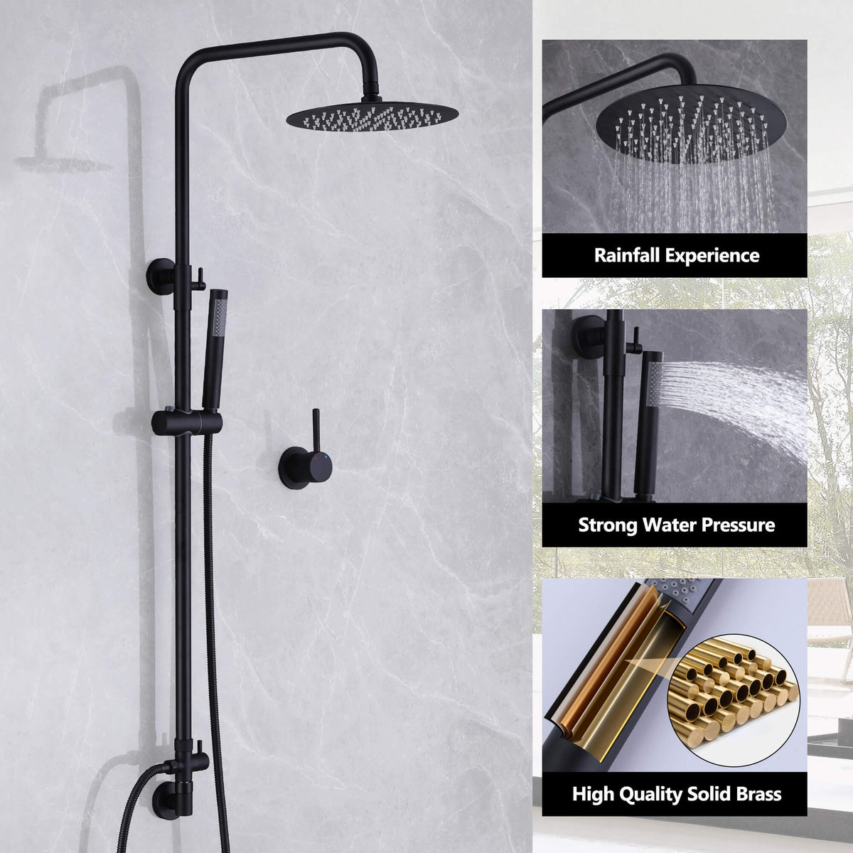 Wall-Mounted Rainfall Shower System with 10-Inch Showerhead