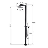 Freestanding Stainless Steel Outdoor Shower with Hand Shower and Detachable Shower Head Matte Black