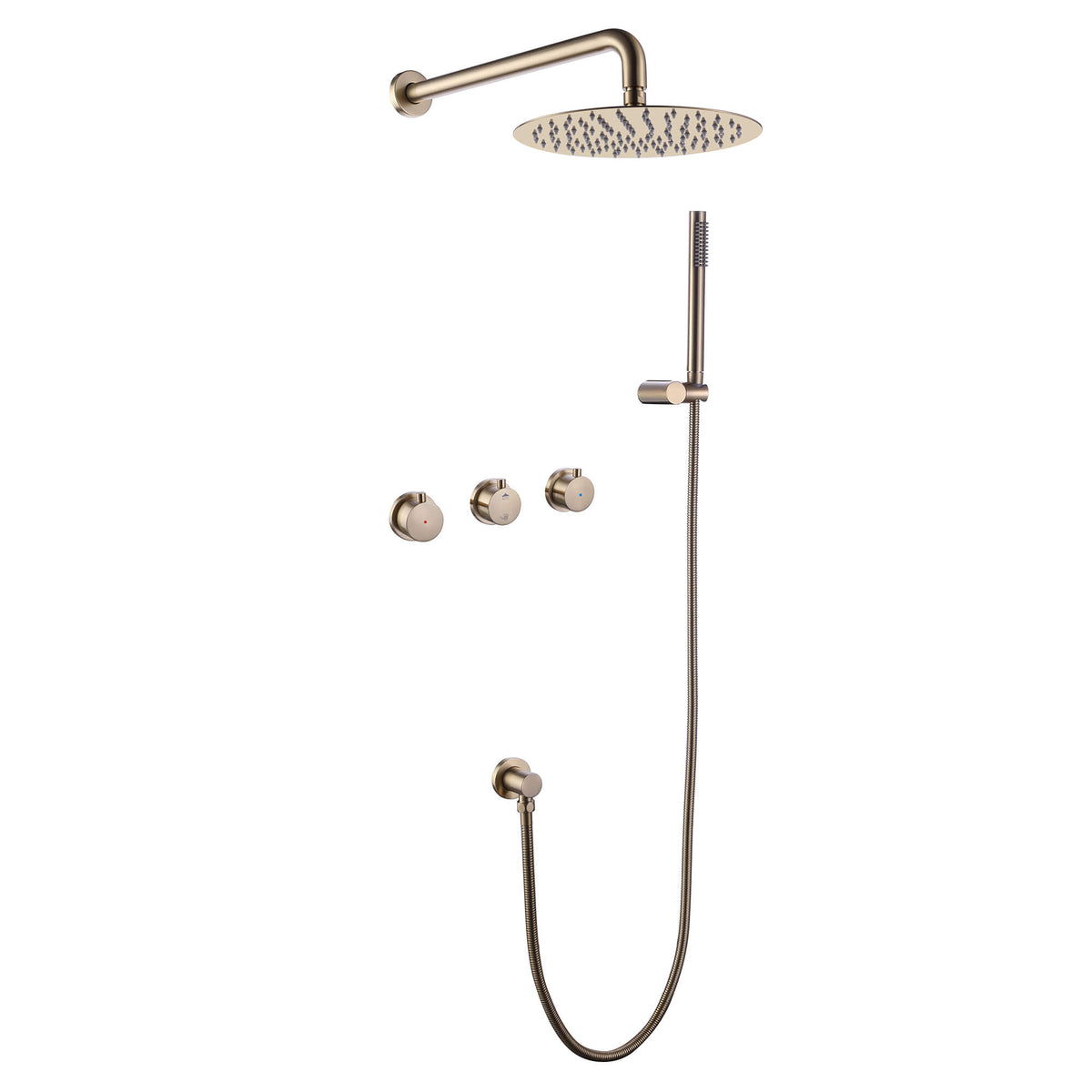 Brushed Gold 3-Handle Wall-Mounted Rain Shower System with Handheld