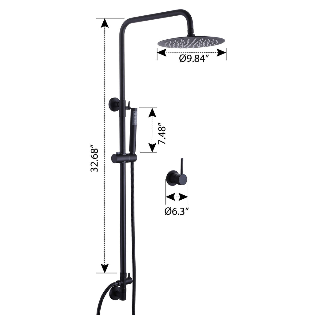 Wall Mount Shower Faucet Set 10" Rainfall Shower Head Kit Matte Black JK0058