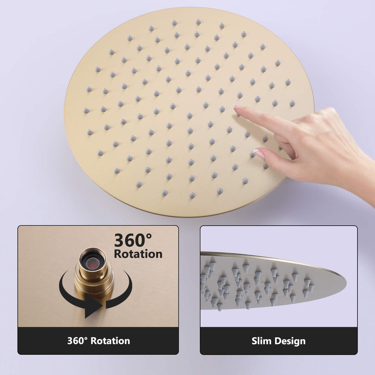 Brushed Gold 3-Handle Wall-Mounted Rain Shower System with Handheld