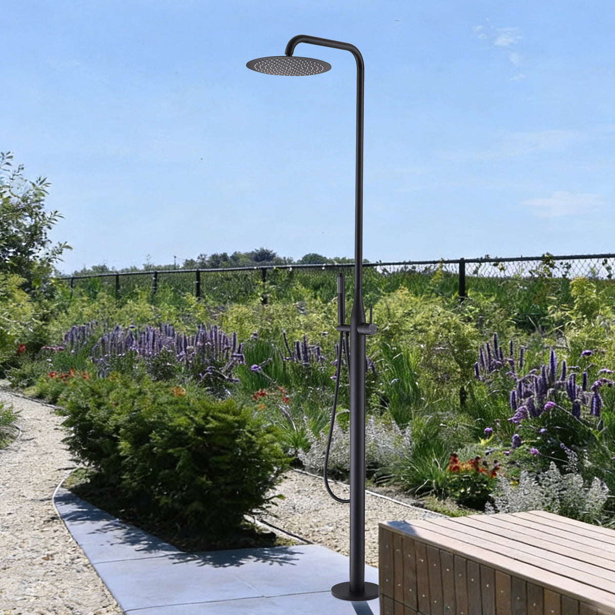 Freestanding Stainless Steel Outdoor Shower for Poolside with Handheld Shower & Drench Head