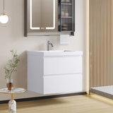 24" White Wall Mount Bathroom Vanity Floating Vanity with Sink and Two Drawers Bathroom Cabinet