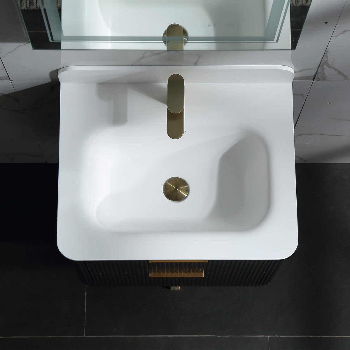 24-Inch Fluted Floating Bathroom Vanity with Integrated Sink & 2 Drawers