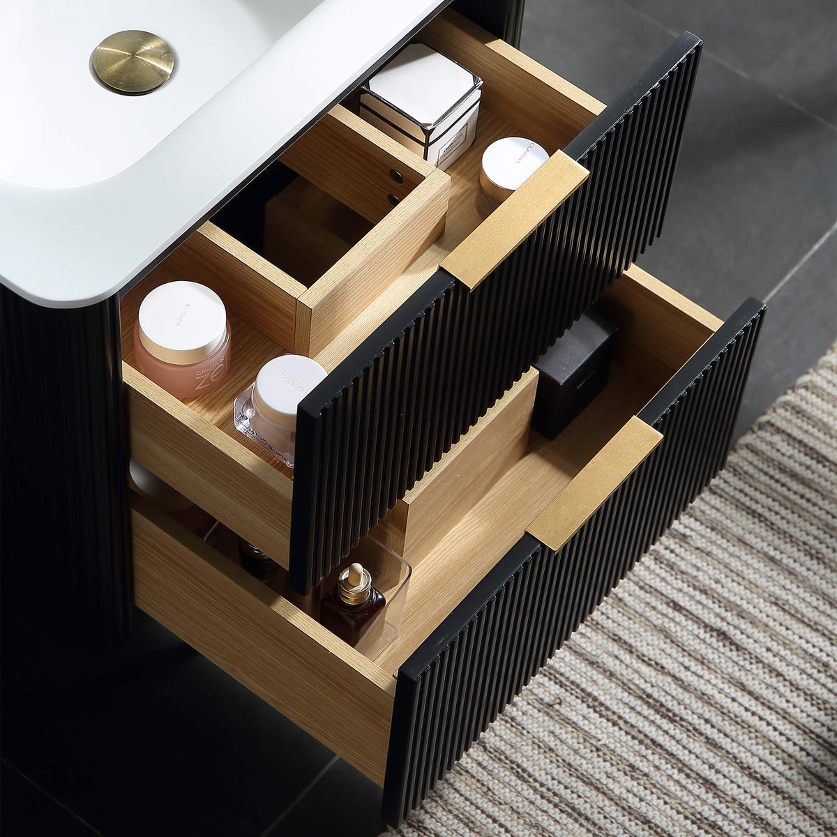 24-Inch Fluted Floating Bathroom Vanity with Integrated Sink & 2 Drawers