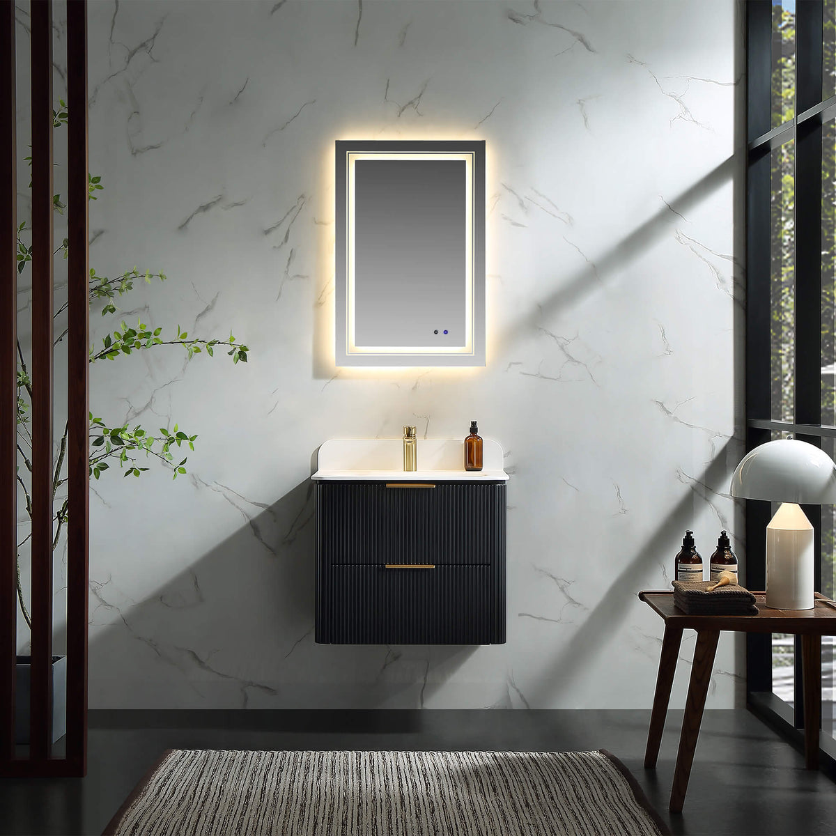 24-Inch Fluted Floating Bathroom Vanity with Integrated Sink & 2 Drawers