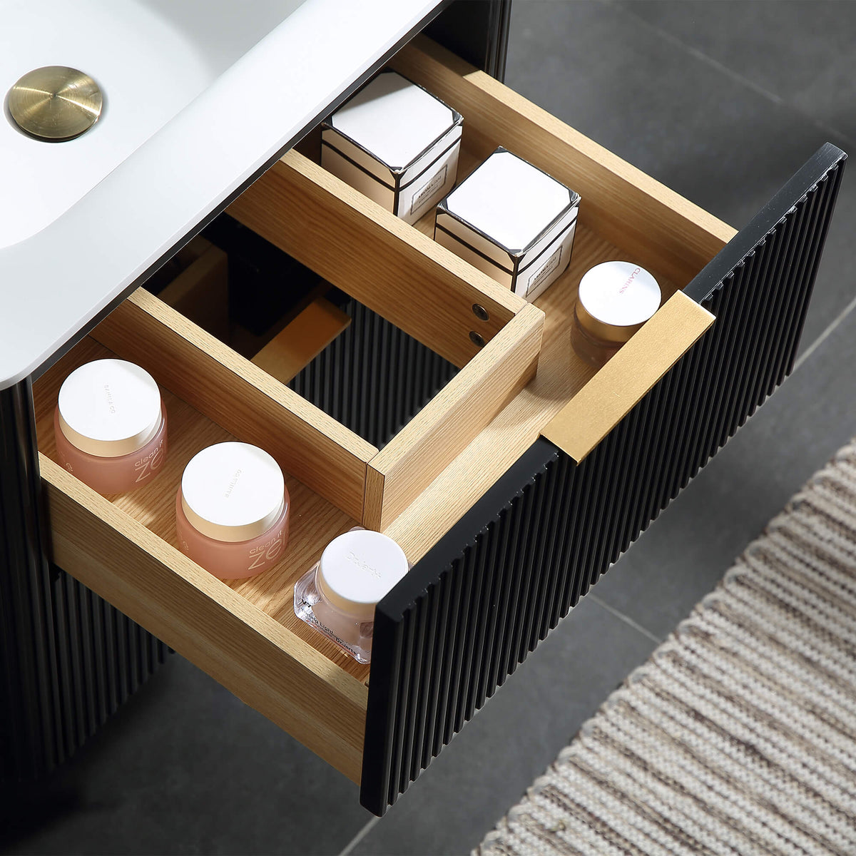 24-Inch Fluted Floating Bathroom Vanity with Integrated Sink & 2 Drawers
