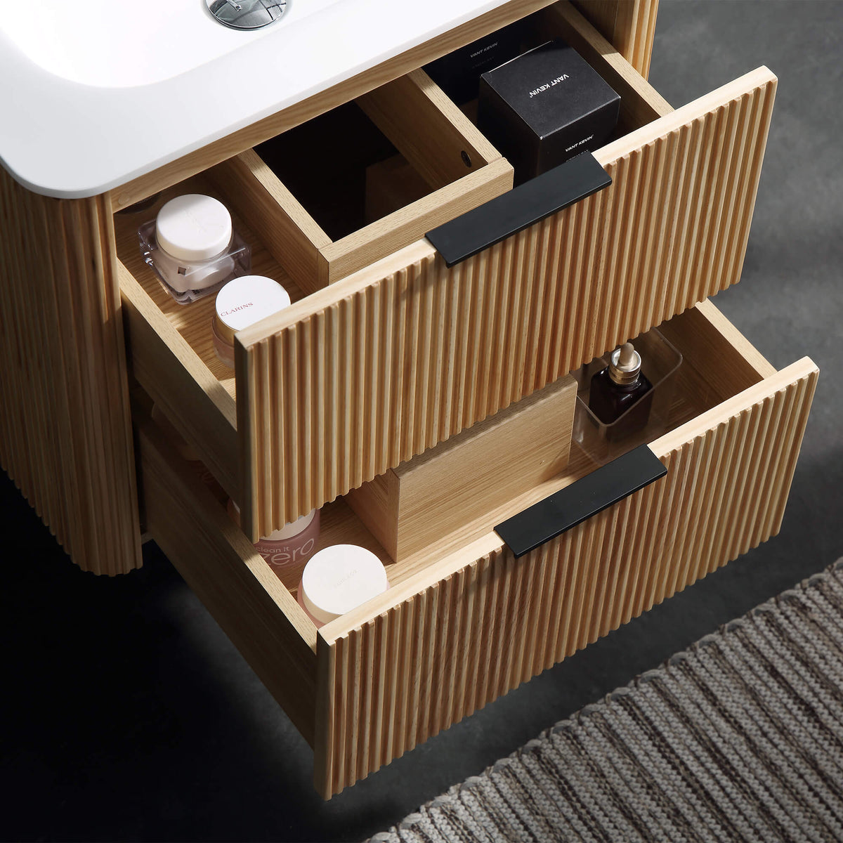 24-Inch Fluted Floating Bathroom Vanity with Integrated Sink & 2 Drawers