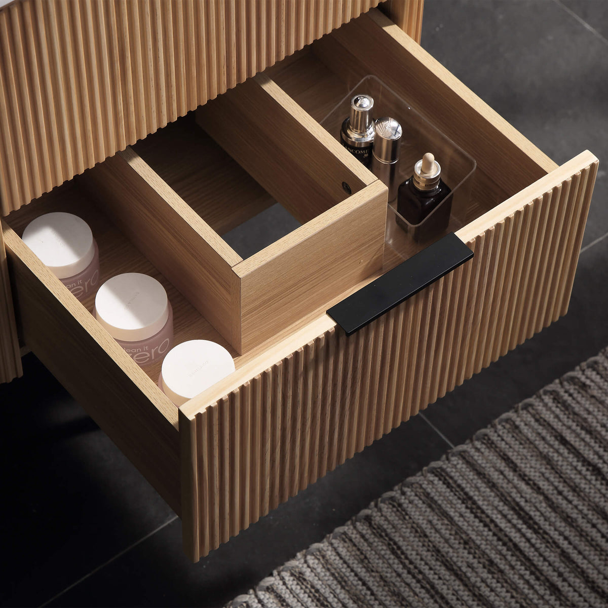 24-Inch Fluted Floating Bathroom Vanity with Integrated Sink & 2 Drawers