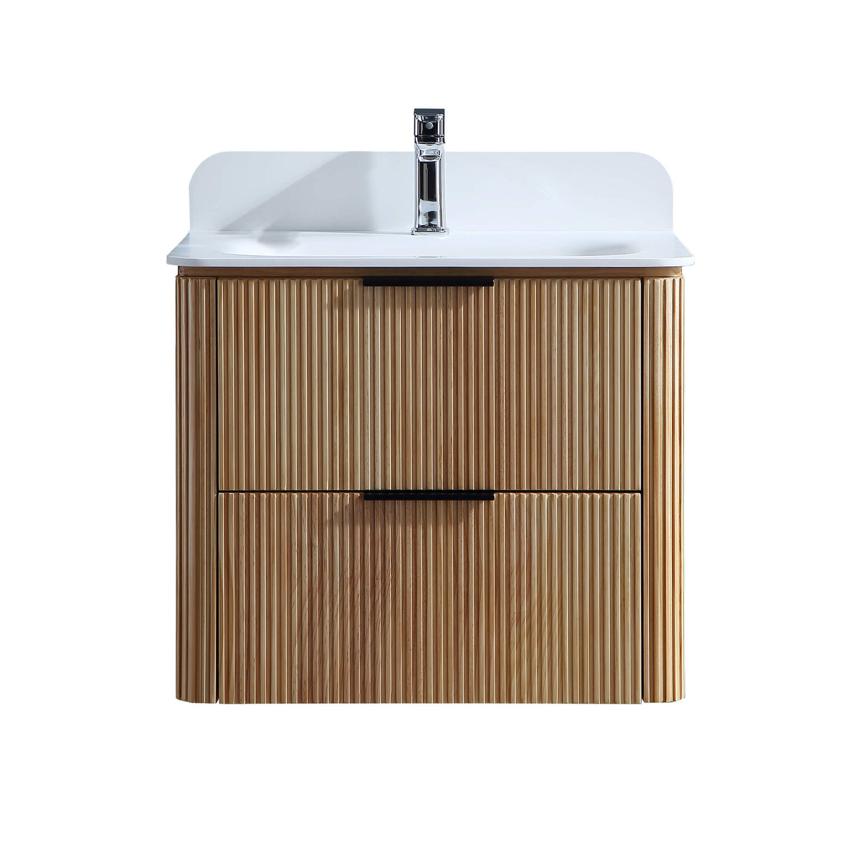 24-Inch Fluted Floating Bathroom Vanity with Integrated Sink & 2 Drawers