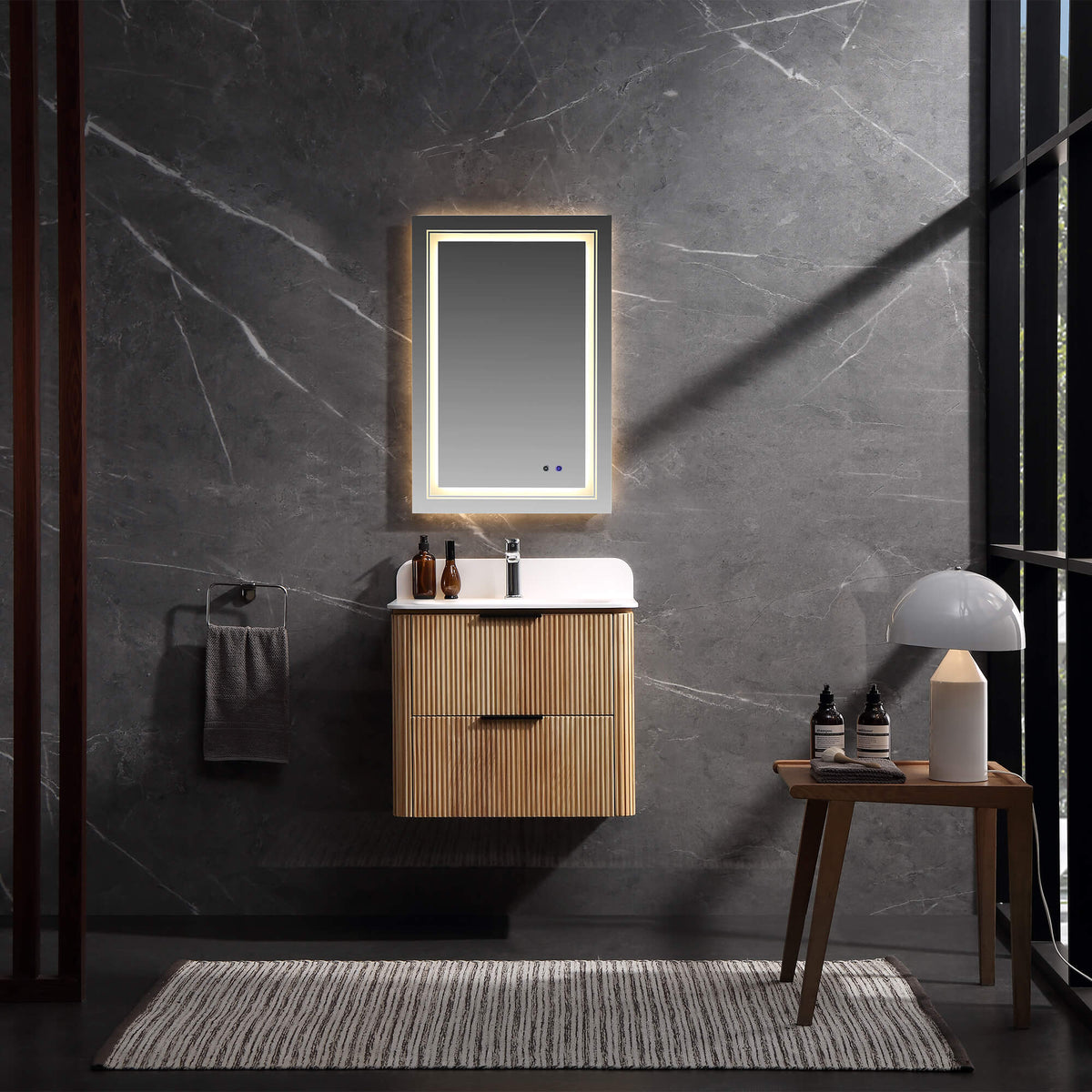 24-Inch Fluted Floating Bathroom Vanity with Integrated Sink & 2 Drawers