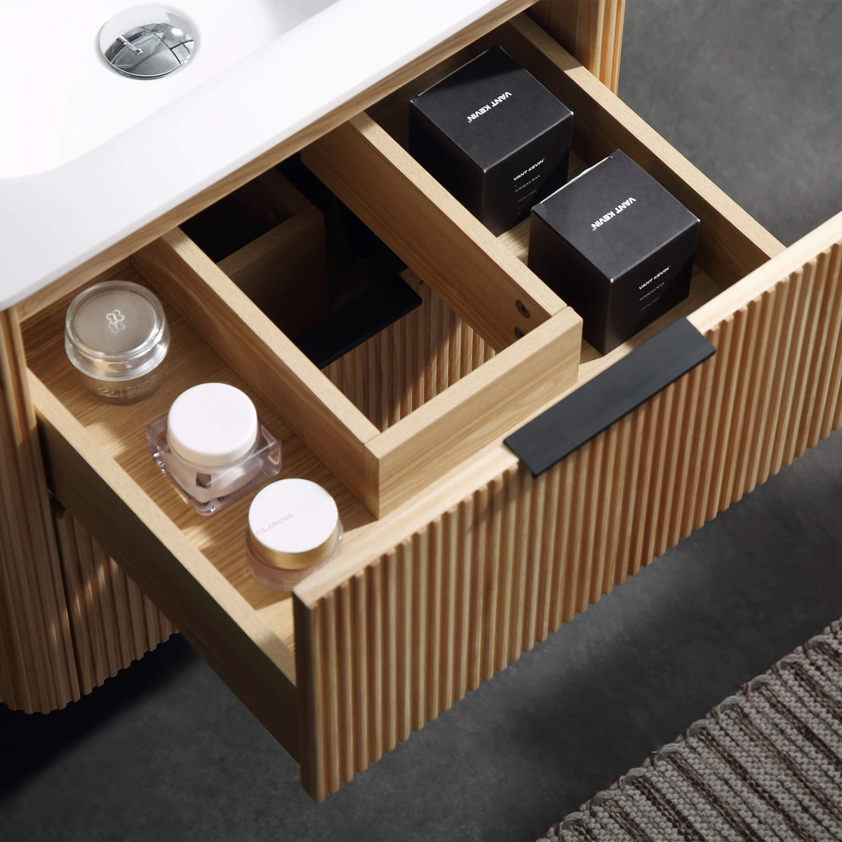 24-Inch Fluted Floating Bathroom Vanity with Integrated Sink & 2 Drawers
