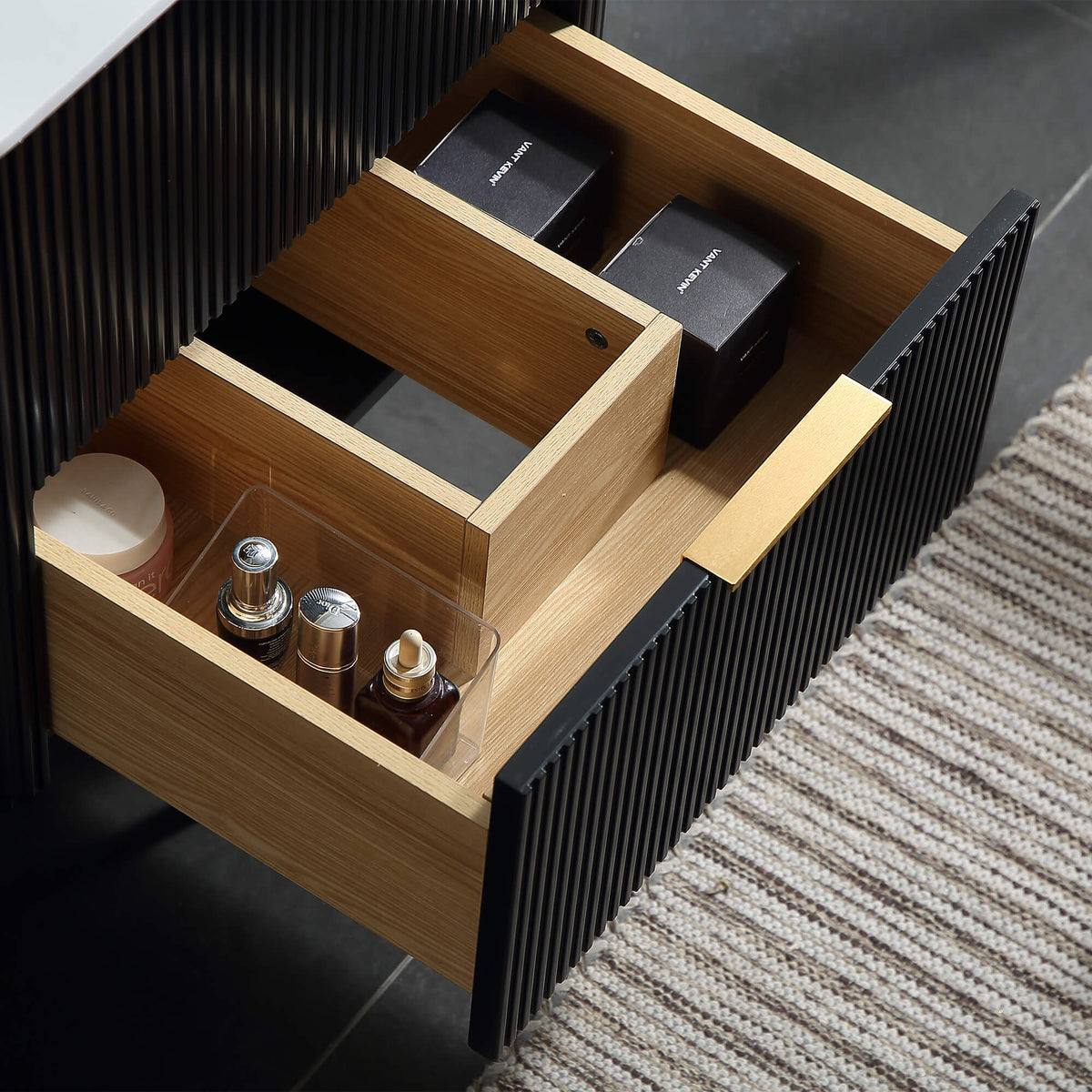 24-Inch Fluted Floating Bathroom Vanity with Integrated Sink & 2 Drawers