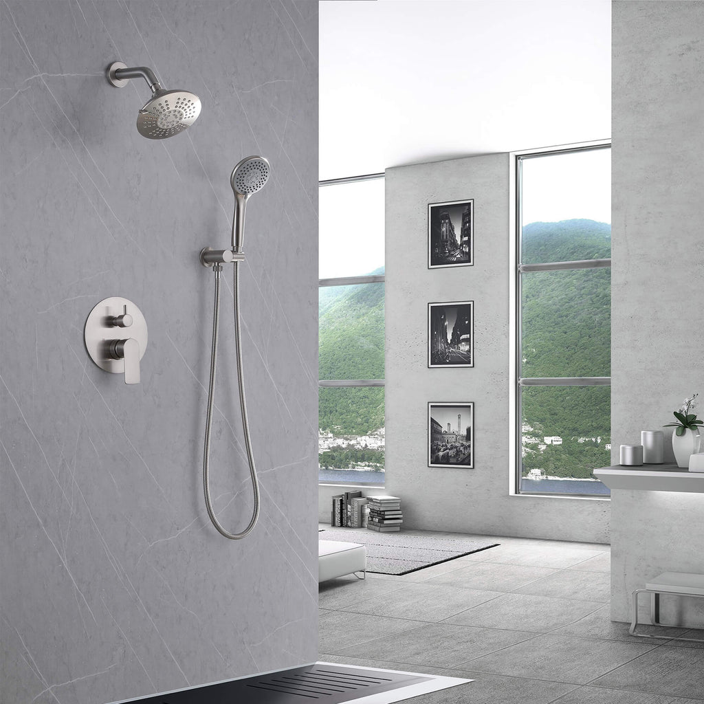 Wall Mounted Shower Faucet With 5-Function Shower Head Rainfall Shower Brushed Nickel LYJ0011