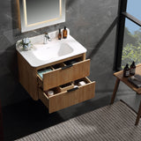 Organized storage inside two drawers of 30-inch floating bathroom vanity