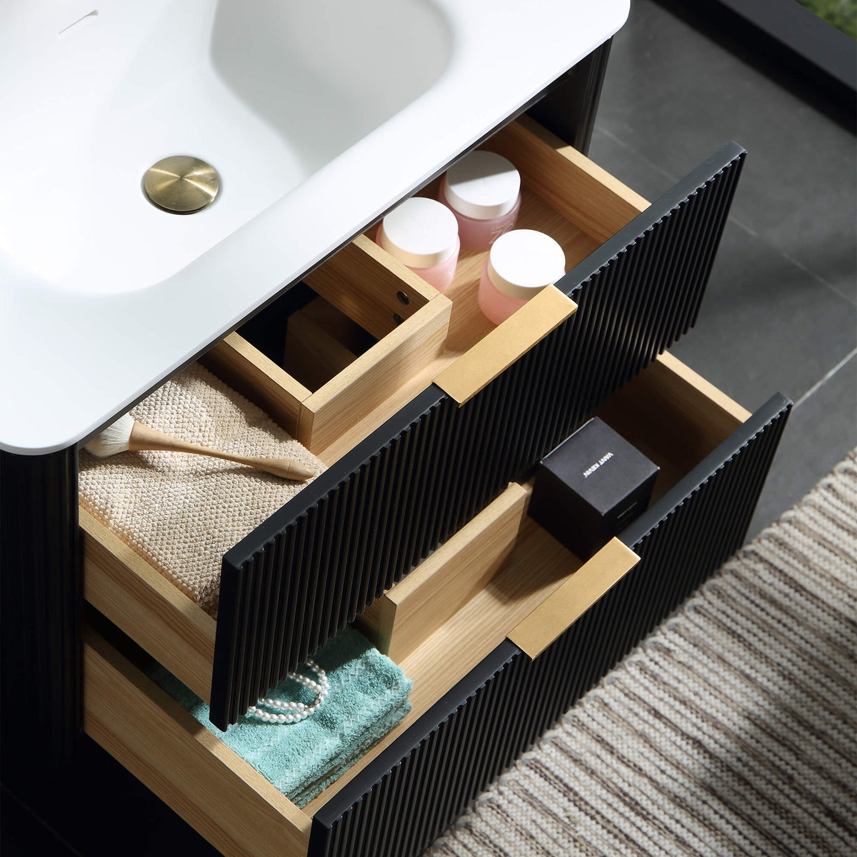 30-Inch Fluted Floating Bathroom Vanity with Integrated Sink & 2 Drawers