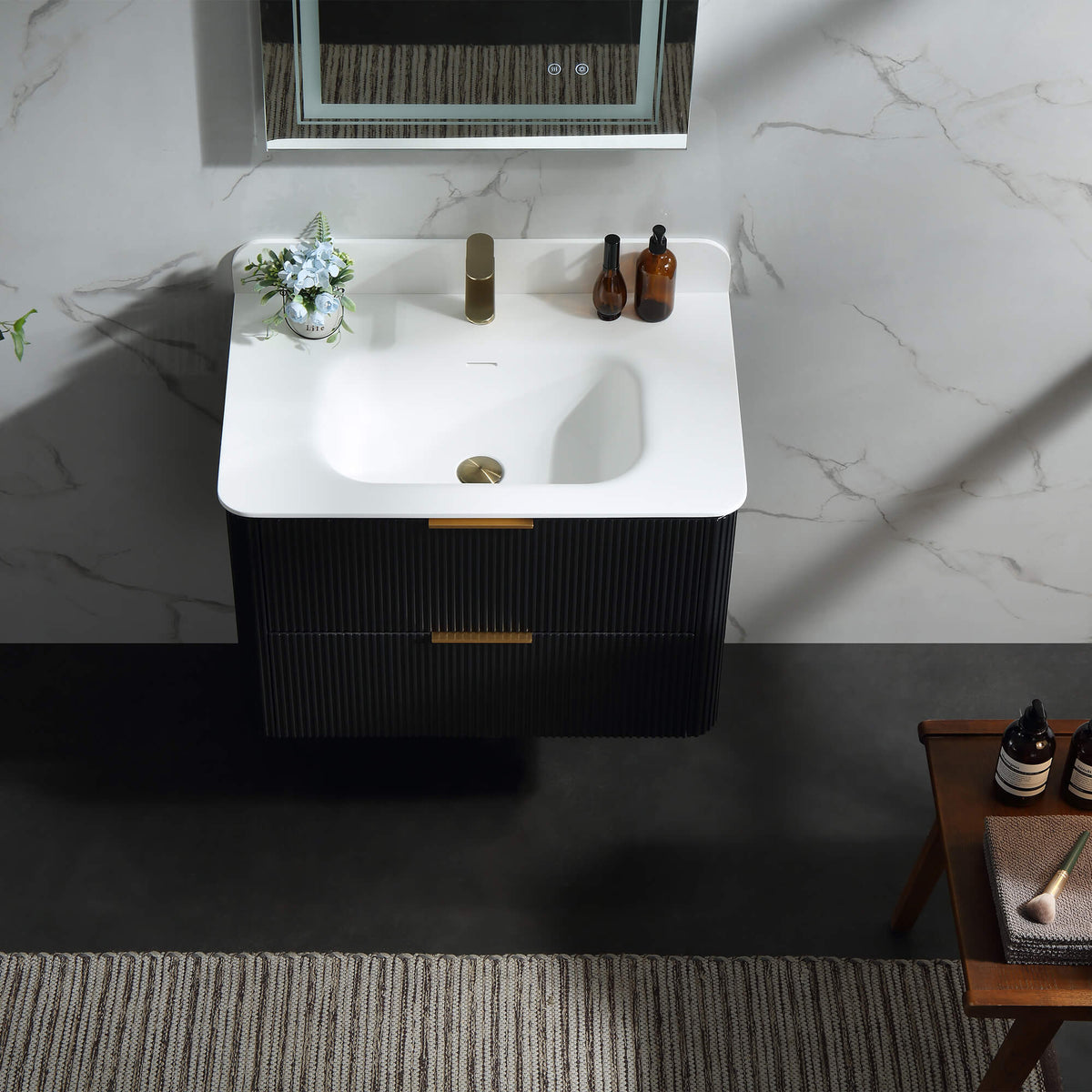 30-Inch Fluted Floating Bathroom Vanity with Integrated Sink & 2 Drawers