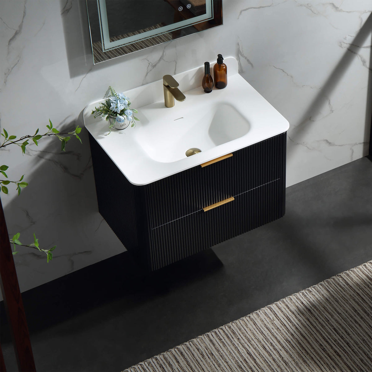 30-Inch Fluted Floating Bathroom Vanity with Integrated Sink & 2 Drawers