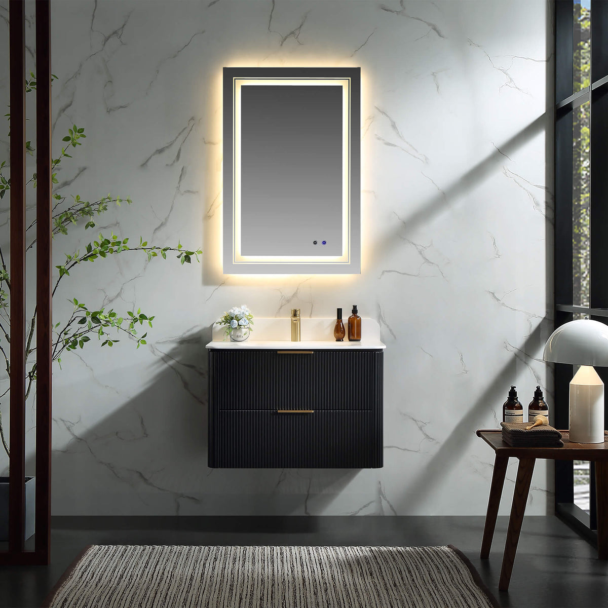 30-Inch Fluted Floating Bathroom Vanity with Integrated Sink & 2 Drawers