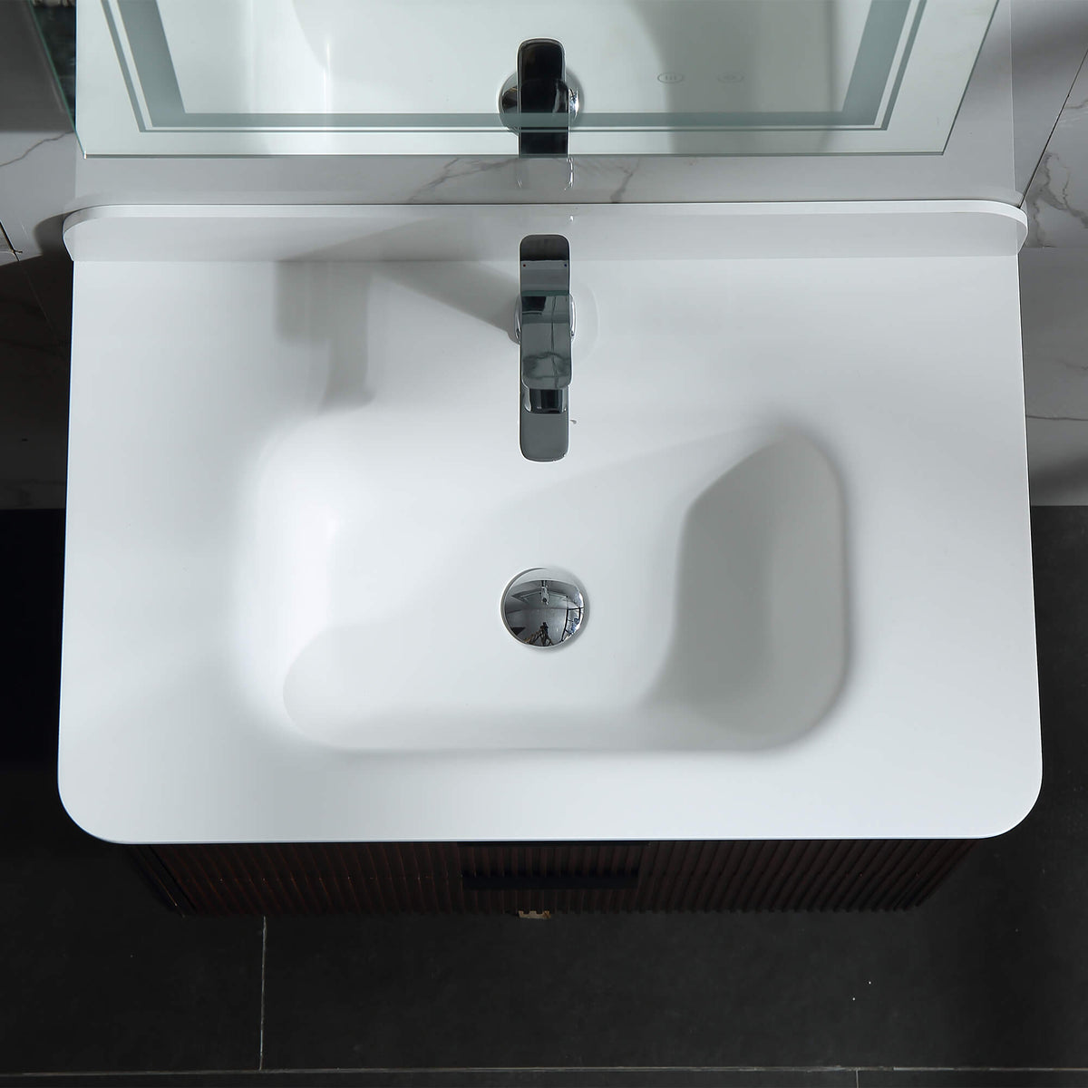 30-Inch Fluted Floating Bathroom Vanity with Integrated Sink & 2 Drawers