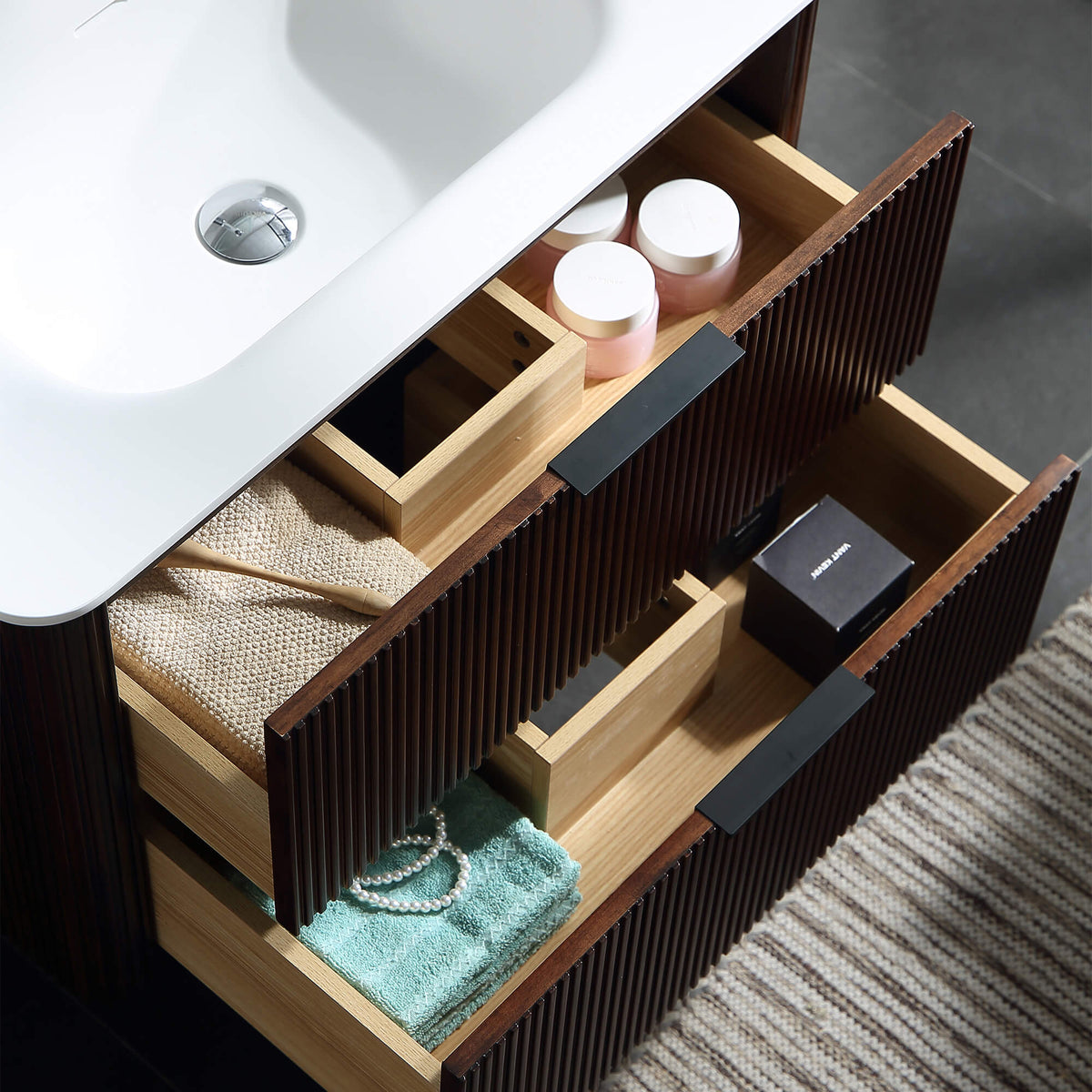 30-Inch Fluted Floating Bathroom Vanity with Integrated Sink & 2 Drawers