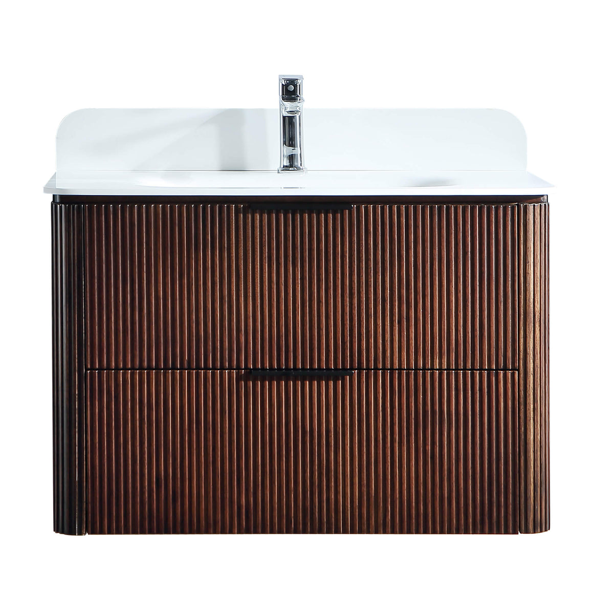 30-Inch Fluted Floating Bathroom Vanity with Integrated Sink & 2 Drawers