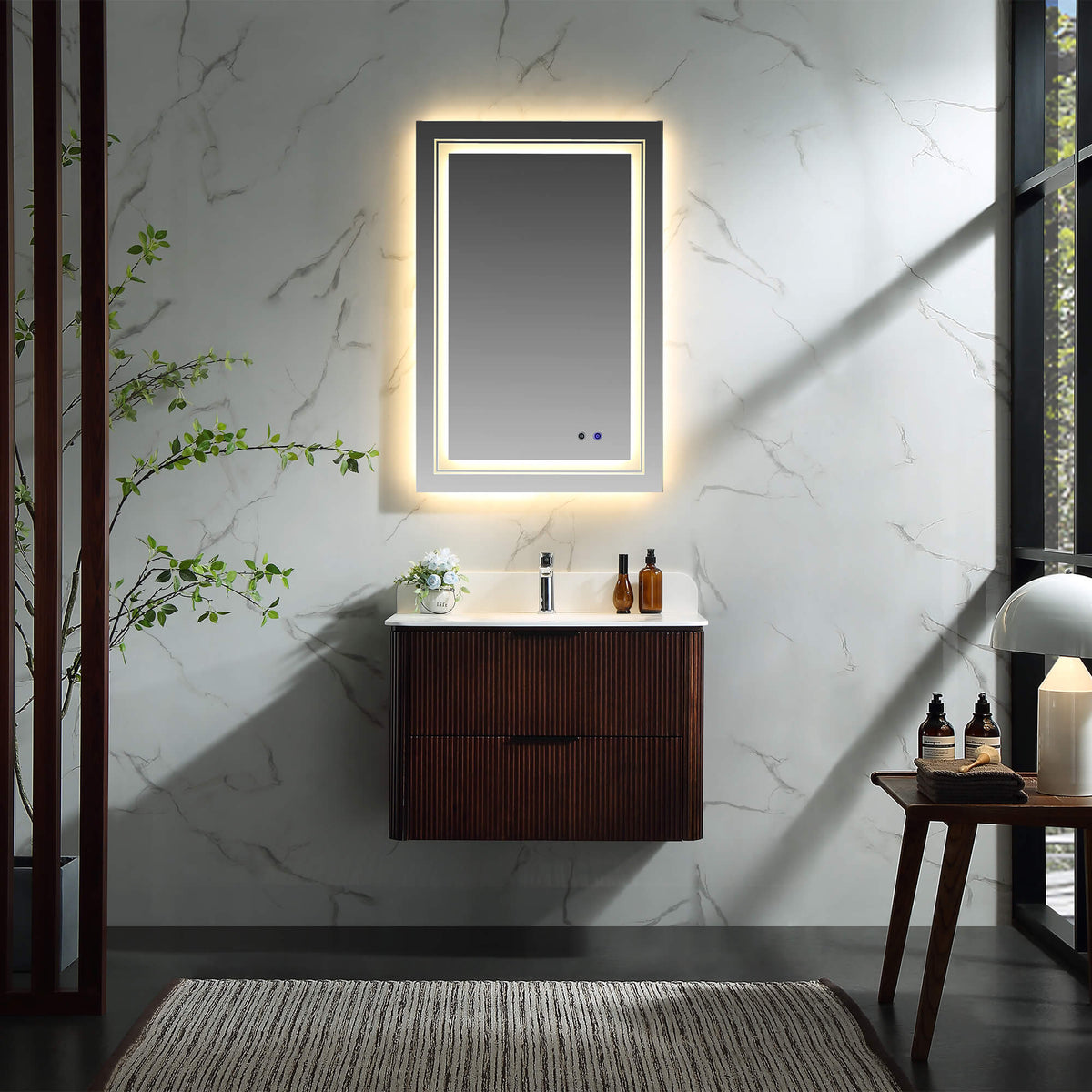 30-Inch Fluted Floating Bathroom Vanity with Integrated Sink & 2 Drawers
