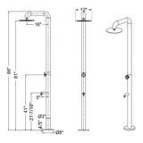 Freestanding Poolside Outdoor Shower with 12-Inch Rainfall Head, Foot Rinse Spout, Shelf & Towel Hook