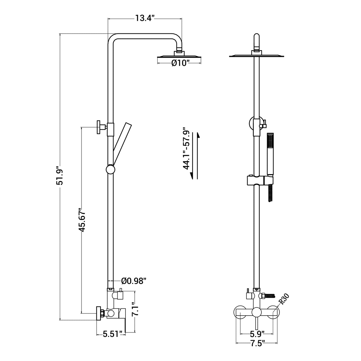 316 Stainless Steel Wall-Mounted Outdoor Shower with Rainfall Shower Head and Handheld Sprayer