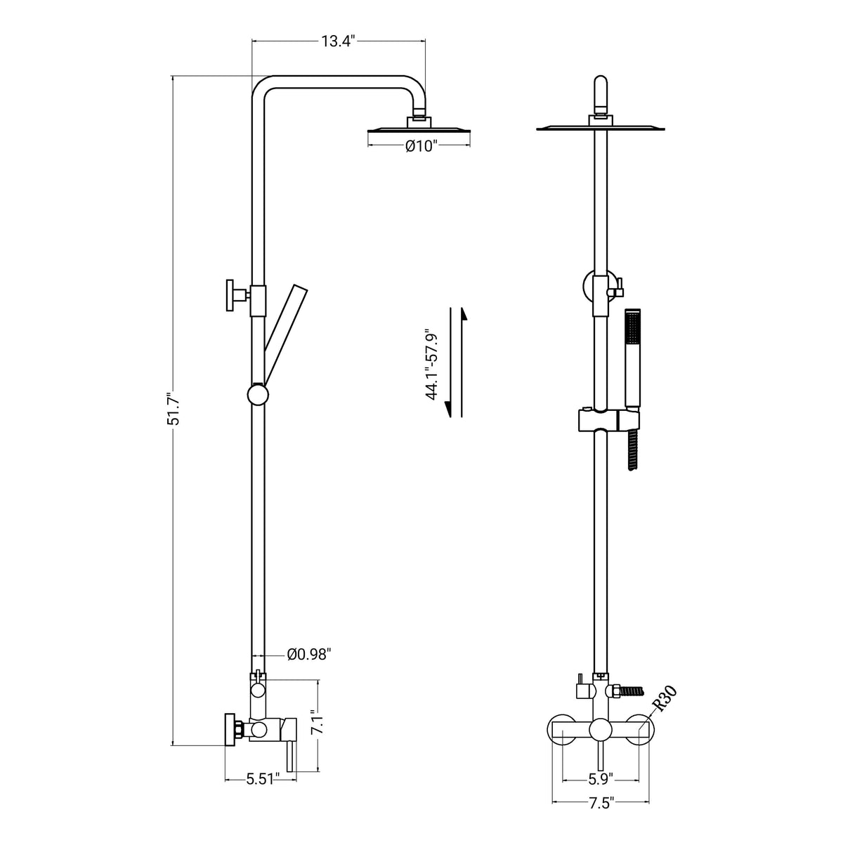 316 Stainless Steel Wall-Mounted Outdoor Shower with Rainfall Shower Head and Handheld Sprayer