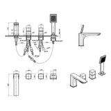 4-Hole Deck-Mount Tub Faucet with Extended Spout and Hand Shower