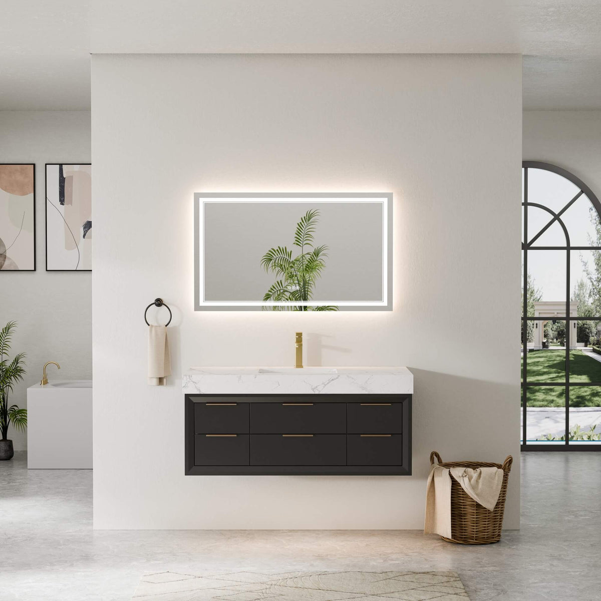 48-Inch Floating Bathroom Vanity with Sink, 6 Drawers & LED Lighting