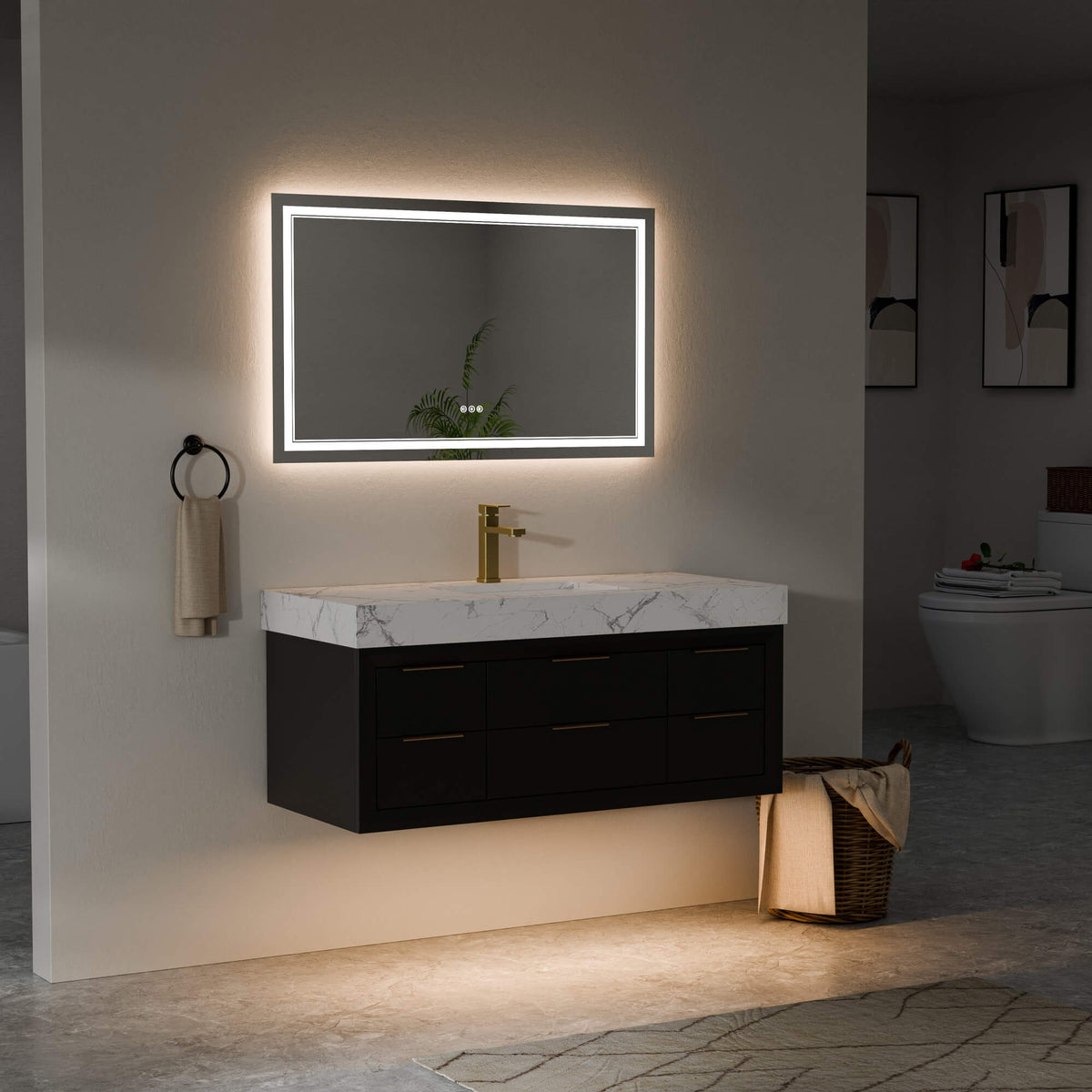 48-Inch Floating Bathroom Vanity with Sink, 6 Drawers & LED Lighting