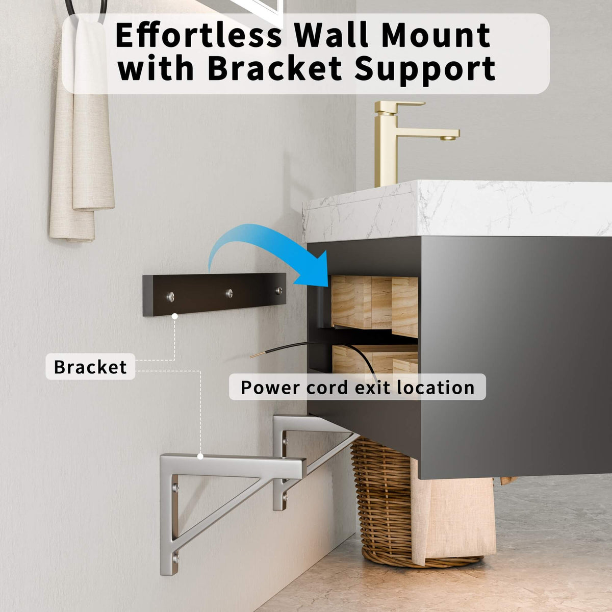 48-Inch Floating Bathroom Vanity with Sink, 6 Drawers & LED Lighting