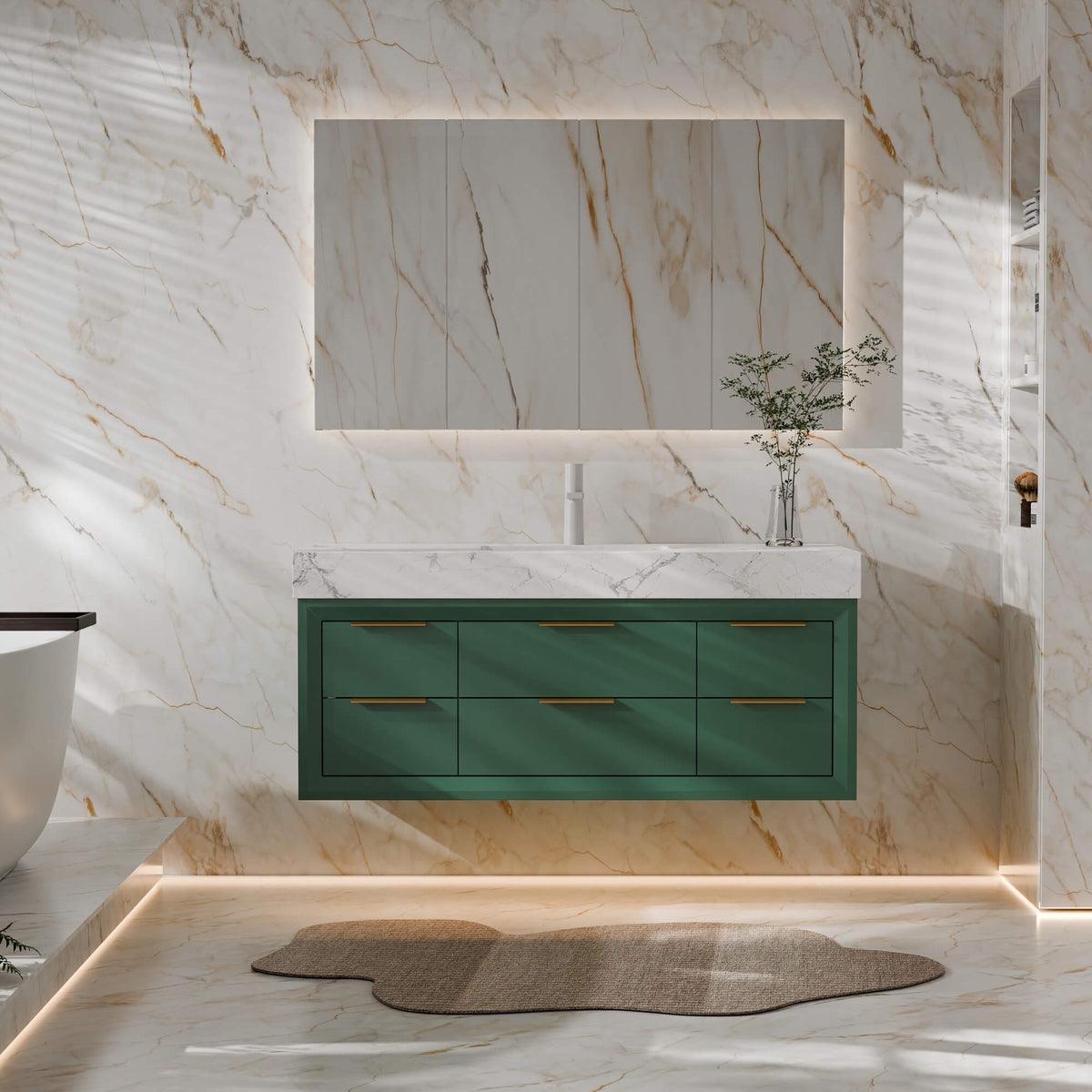 48-Inch Floating Bathroom Vanity with Sink, 6 Drawers & LED Lighting