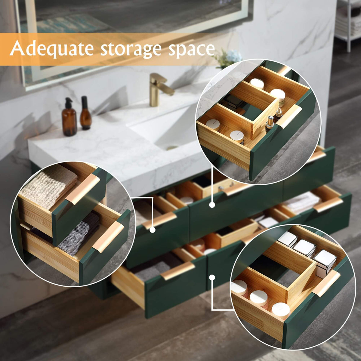 48-Inch Floating Bathroom Vanity with Sink, 6 Drawers & LED Lighting