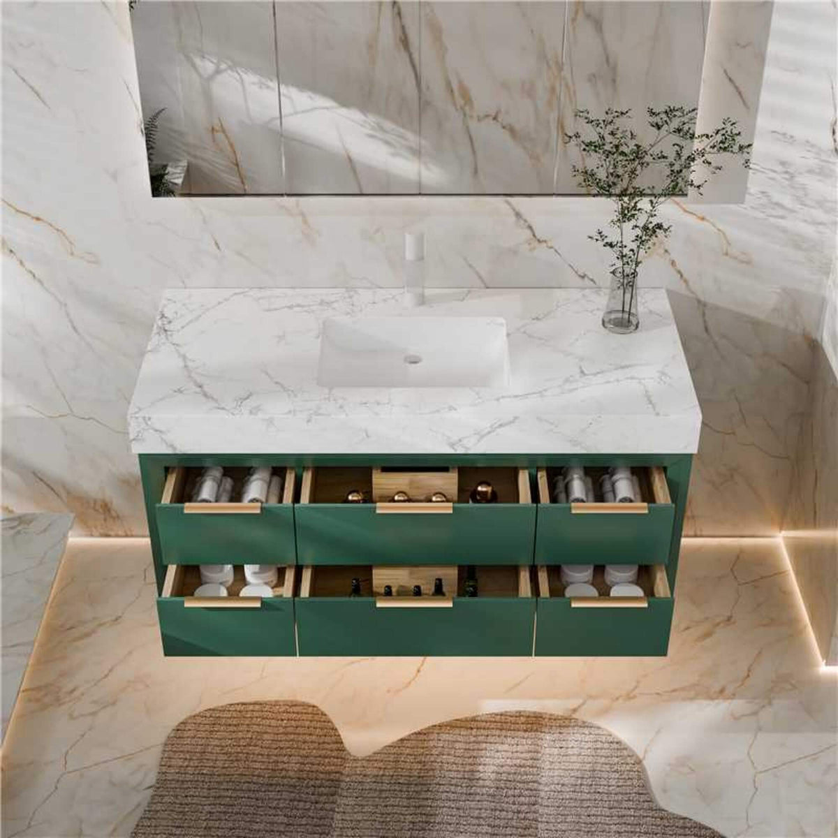 48-Inch Floating Bathroom Vanity with Sink, 6 Drawers & LED Lighting