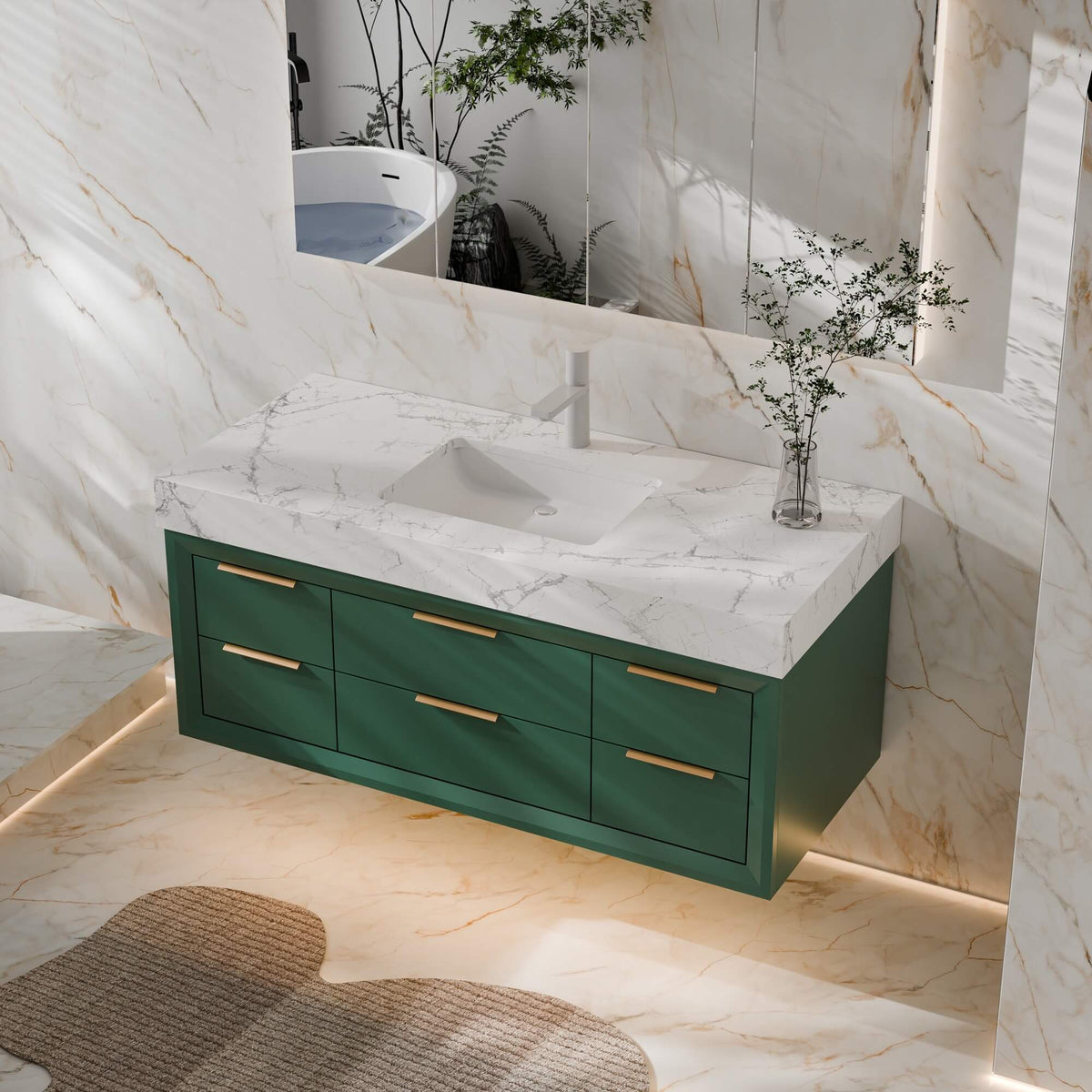48-Inch Floating Bathroom Vanity with Sink, 6 Drawers & LED Lighting